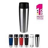 Emsa 515614 TRAVEL MUG GRANDE,  Mug isotherme fermeture par pression Quick Press, 100% hermétique, silicone, 500ml, Argent