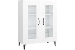 vidaXL Stylish White Sideboard, Engineered Wood Cabinet with Visual Glass Doors, Ample Storage Space, Decor Display Furniture for Living Room and Bedroom
