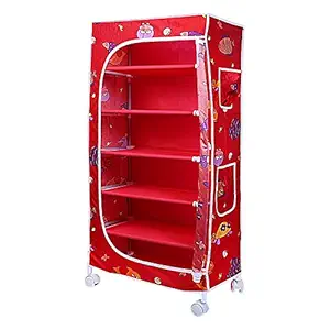 Little Ones | 6 Shelves Baby Foldable Wardrobe | Aquatic Red (Made in India)