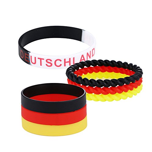 DonDon Armband Set Deutschland Fan Silikon Armbänder schwarz rot gelb mehrere Einzelbänder und EIN Armband schwarz weiß