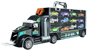 MWG Exports Co Transport Car Carrier Truck Toy Vehicle Playset with Stylish Sports Cars, Trucks, Helicopters