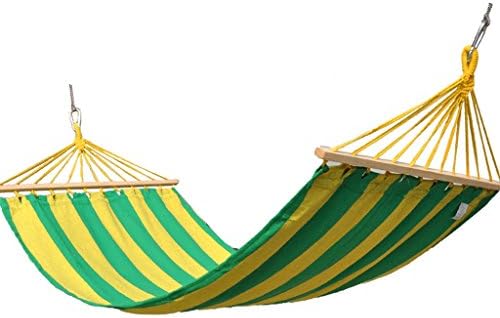 wysm Hammock canvas single sticky sticks outdoor hanger camping quarters swings anti-rollover (yellow-green strip)