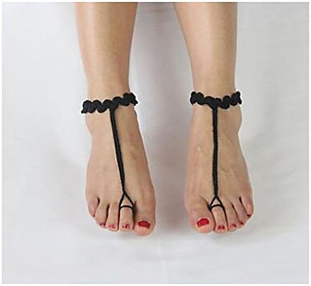 TT&amp;SHOUSHI Women's Simple New Style Crochet Barefoot Sandals Nude Shoes Foot Anklet , black