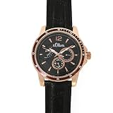 s.Oliver Herren-Armbanduhr Analog Quarz Leder IP Gold SO-15150-LMR