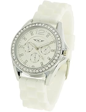 Montre–Concept Geschenkschatulle Damen Analog Armbanduhr Armband Silikon weiß Zifferblatt rund Farbe Silber...
