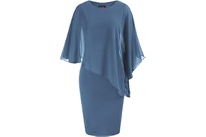 Hanna Nikole Abiti da Cerimonia Taglie Forti da Donna Abito da Cocktail con Mantella in Chiffon Abito da Sera al Ginocchio