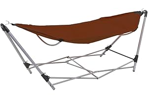vidaXL Compact Portable Folding Hammock with Stand, Outdoor-Indoor Swing Bed/Chair, Hardwearing 600D Oxford Fabric, Powder-Coated Steel Frame, Brown