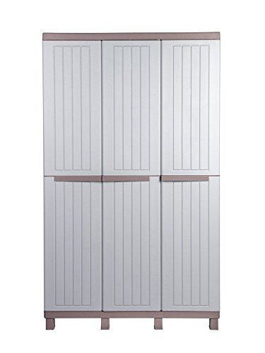 XXL Mehrzweckschrank mit Böden, Spind und Haken-Leiste aus Kunststoff in schönem Sand-Grau. Maße BxTxH in cm: 102 x 39 x 170 cm. - 2