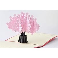 Handgemachte Pop-up-Pop-up-Karte rosa Kirschblüte Kirschblütenbaum Geburtstag Valentines Muttertag Hochzeit Engagement Karte Hen Party Einladung