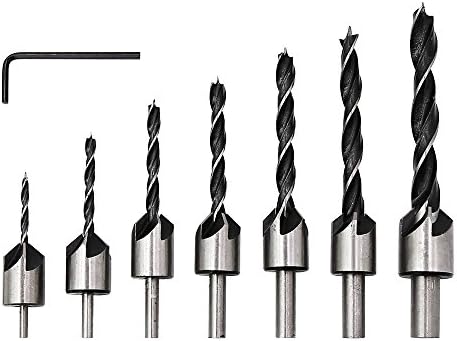 MINHER 7 pcs HSS 5 Flute Lower Drill Set Screwdriver Counter Sink Drill Reamer Wood Processing Tool 3-10mm