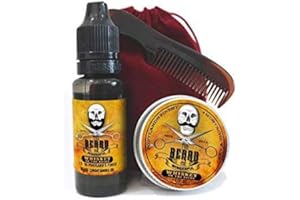 THE BEARD AND THE WONDERFUL Mens Grooming Set Whiskey on the Rocks Fragrance - Moustache Wax, Beard Oil & Pocket Size Beard and Tache Comb Presented in a red Velvet Drawstring Travel Bag