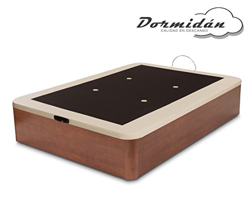 Dormidán - Canapé abatible Gran Capacidad Esquinas Redondeadas macizas, Base tapizada en 3D Transpirable/Polipiel, 4 válvulas de aireación, 90x190cm, Color Cerezo-Nogal