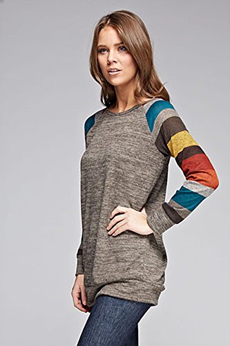 ICOCOPRO Frauen Crewneck Sweatshirt langarm Baumwolle Tunika bequem Gestreifte Tops Damen Lamarmshirt - 3