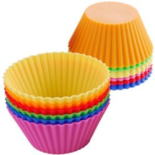 Sonline 12er Set Silikon Muffinform Muffinf?rmchen Muffin Kuchen Cup 6 Farben Backform Rot, Gelb, Gruen, Pink, Orange, Blau stabil und flexibel farbig - 3