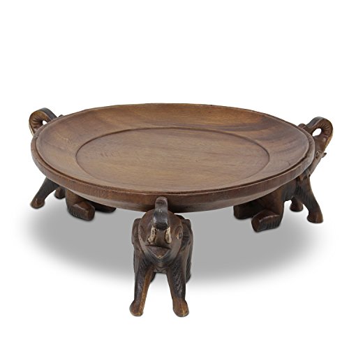 Preisvergleich Produktbild Tablett Teller Holztablett Holzteller Figurentablett Standtablett Schale Obstschale Obstteller Tiermotiv 3 Elefanten