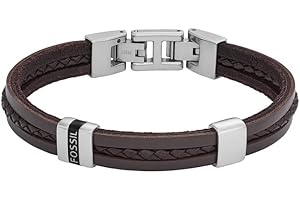 Fossil Bracelet homme en acier inoxydable ou en cuir avec fermoir rabattable