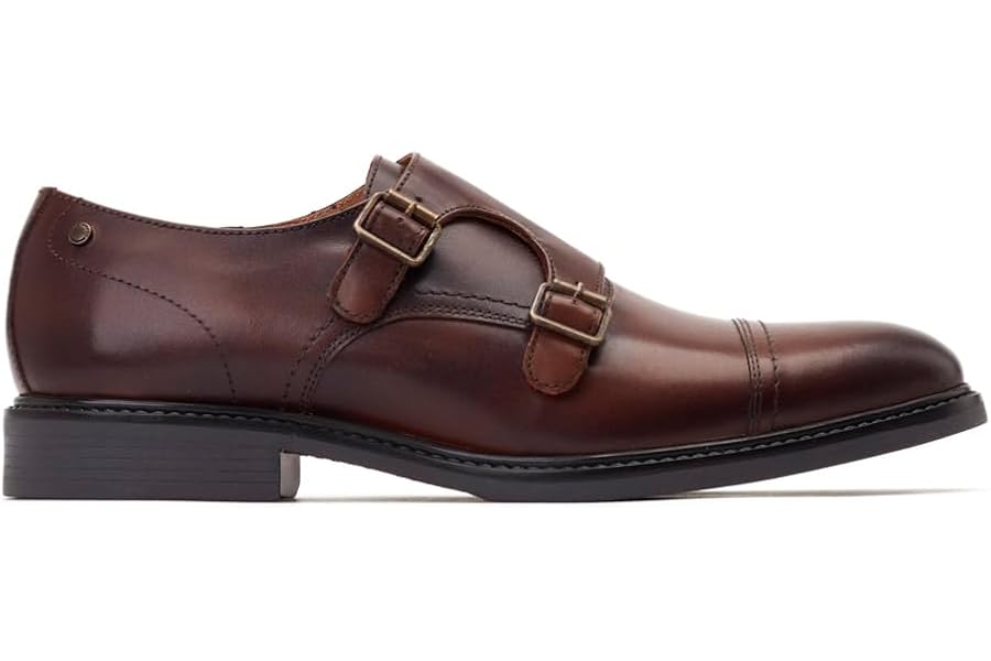 Base London Mens Diablo Waxy Black Leather Double Monk Strap Shoes