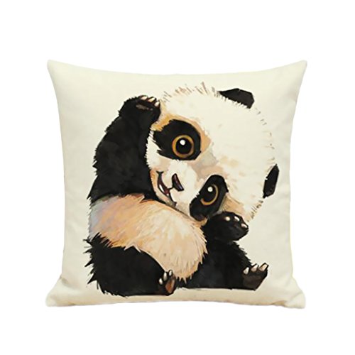 Niedlichen Panda Tier Gedrucktes Leinen Quadrat Kissenbezug Sofa Kissen Hülle Dekor – 01 - 2