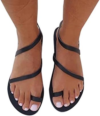 Shelers Womens Sandals Flat Ankle Buckle Gladiator Thong Flip Flop Casual Summer Shoes (35 EU-22.5cm(Foot Length)-UK 2, 1 Black)