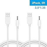 BERLS 2pcs 5ft, 5V Power Cable, USB to DC 3.5mm x 1.35mm Barrel Jack Charger Cord for Foreo Luna Mini 2 Facial Cleansing Brush, Foscam Camera, Hdmi Switch Usb 3.0 Hub