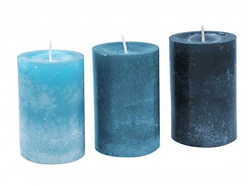 6 Stumpenkerzen Kerzen Blau Türkis Mix 9cm Hochzeit Kommunion Taufe Konfirmation Tischdeko - 2