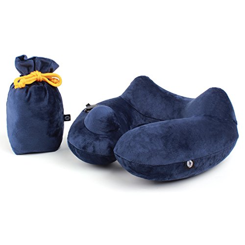 Preisvergleich Produktbild Nackenkissen Aufblasbare XGUO Reisekissen U-förmiges Aufblasbar Nackenhörnchen Kristall Samt Schlafkissen Travel Pillow für Flugzeug Auto Zug Büro Nackenstützkissen mit Tragetasche(Dunkel Blau)