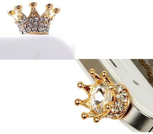 Poposh 2-in-1 2x 3D Crown Glitter Headset Gold 3.5 mm Anti-Dust Plug for Smartphones Tablet, HTC One, iPhone 3 3GS 4 4S 5, iPad 1 2 3 4 mini, Samsung Note 2 N7100, galaxy S3 i9300, i8190, i8262D, S2 i9100, i9268, T989, S5830, i9000, Samsung Galaxy S4 i9500, i8262D i9268 HTC G18 Sensation XE, GALAXY Ace2, LG Nexus 4, P880, HTC one X, HTC X920e (Butterfly), Nokia Lumia 920 928 520 720, Sony L36h (Xperia Z SP L), Samsung Tab 10.1-Inch P7510 P7300 P6800 P6200 P3100
