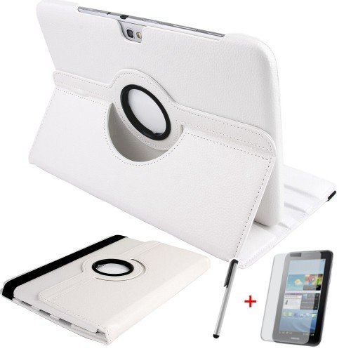 gada - Samsung Galaxy Tab 3 10.1 P5200 P5210 P5220 360° drehbare Leder-Imitat Tasche mit praktischer Standfunktion in schickem Weiß inkl. kostenloser Displayfolie und Touch Pen