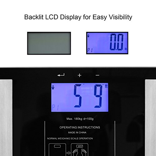 Thinp Waage Personenwaage Fettwaage LED Digital für Badezimmer -Maßnahmen Körperfett , Wasser, Muskeln, Knochen, Kalorien- & BMI (Kg/St/Lb) - 3