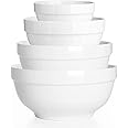 Porcelain Serving Bowls, 1890/1240/650/355ml Nesting Bowls, White Ceramic Bowl Sets, Versatile Bowls for Kitchen, Scratch Resistant, Thick-edge Non-slip Design, Oven & Microwave & Dishwasher Safe