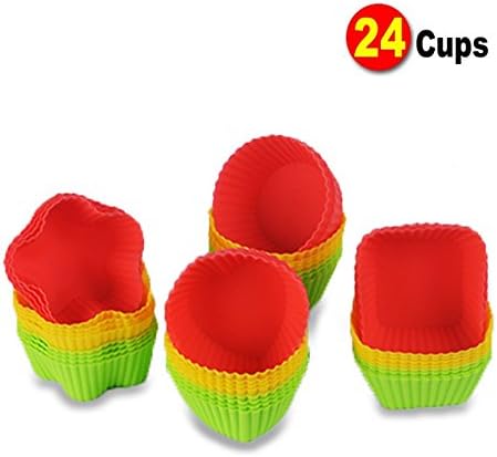 Silicone Cupcake Liners Baking Cups 24 Pack Reusable Muffin Molds Bento Cups Sets in Storage Container