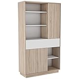 Medidas: Ancho 101 cm Profundo 39'60 cm Alto 181 cm. Mueble acabado en melamina de calidad en color roble cepillado y blanco mate.