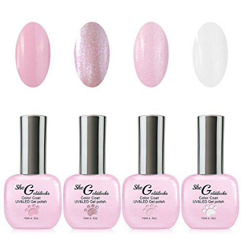 She Goldilocks Long Lasting Soak Off Nail Polish | 4 bottles with 15ml each of UV Gel Polish | Colors Set (Innocent in Pink)