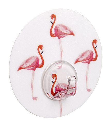 Wenko 22739100 Static-Loc Uno Flamingo Badezimmerhaken, Küchenhaken, Kleiderhaken mit statischem Halt, Polyethylenterephthalat, mehrfarbig, 8.5 x 8.5 x 2 cm