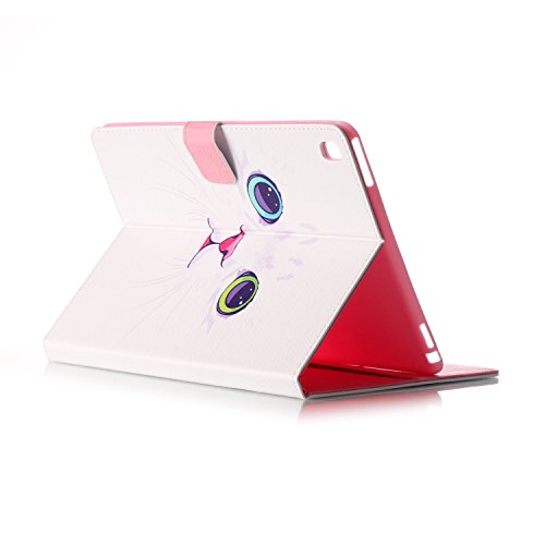 Etsue für Apple iPad Pro 9.7 Zoll [Weiß Katze Auge] Ledertasche Case Hülle,Bunte Retro Painted Leder Schutzhülle Smart Case Ultra Slim Flip Folio Etui Tasche Leder Case mit Standfunktion Kartenfächer Magnetverschluss im Bookstyle für Apple iPad Pro 9.7 Zoll + 1x Glitzer Staub Stecker + 1x Blau Eingabestift - 2