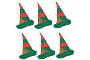 Dreamzfit - 6 Pack Adult Unisex Christmas Elf Hat with Ears - Santa's Helper Hat Novelty Xmas Party Decoration New Year Gifts for Men's & Women's, Red / Green, One Size
