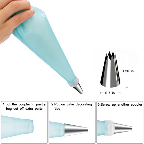 Luxebell Kuchen Piping 48 Stücke Spritztüllen Set mit 3 wiederverwendbaren Koppler Tragbarer Fall für Kuchen Dekoration Dessert Muffin und Geburtstag Tortendeko. 25.4/ 30.5/ 40.6cm Spritzbeutel - 3