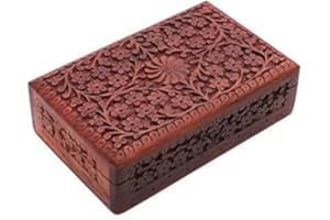 Ajuny Handmade Decorative Wooden Jewellery Box for Women - Floral Design Hand carved Vintage Solid Multipurpose Treasure Chest Jewelry Storage Organizer keepsake Watch Boxes Great for Gifts - 8x5 Inch