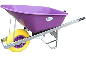 WILCOX EQUIMED Equimed Garden Wheelbarrow - Trolley with 120L Plastic Bucket, Puncture-Proof PU Wheel, Galvanised Frame (Purple/Yellow)