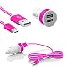 Produktbild Micro USB KFZ Ladegerät 2.1A und 1.0A Dual Lade Adapter für Zigarettenanzünder Auto Ladekabel mit Nylon Kabel für Handys Smartphones Tablets Samsung Galaxy, Oneplus, Sony Xperia, LG, Nexus, HTC in Pink