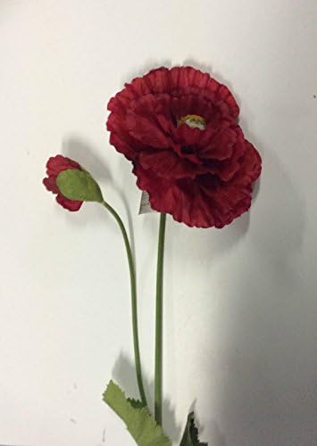 Red Giant Double Poppy & Bud Artificial Silk Flowers 32in Tall Pack x3 Stems