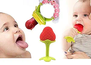 WISHKEY Silicone Fruit Teether and Food Nibbler for Baby (Multicolour) -Combo Pack of 2
