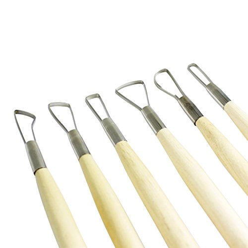 6 teiliges Set Modellierschlingen aus Holz & Metall für Ton, Lehm und Kunsthandwerk von Curtzy TM - 3