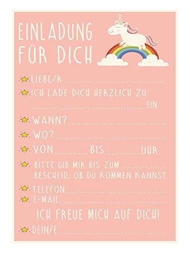 12 Einladungskarten für deine Geburtstags-Party im Einhorn Style, Regenbogen und Wolken, ideal für Mädchen - 4