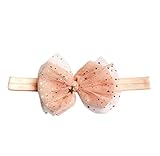 Tonsee Große helle rosa gelb elastisches Baby Stirnband Glitter Gold Sterne weiche Tüll schicke neugeborene Kind Kleinkinder Strecken Haarreifen mit Schleife (rosa)