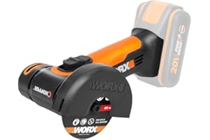WORX WX801.9 mini amoladora 20V chopper, 19.500 r.p.m, ultraligera 840g, para metal, plástico y reparaciones en taller y obra, para espacios reducidos, sin batería ni cargador
