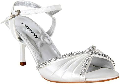 Satin Ivory Diamante Mid Heel Wedding Sandals Bridal Prom Shoes (7)