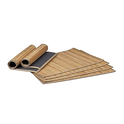 Relaxdays Set de table chemin de table en bambou lot de 6 table à manger rectangle tapis de table antidérapant lavable, nature -30 x 45 cm