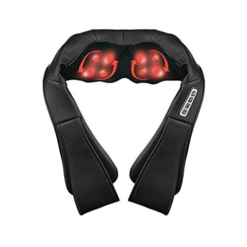 FOBUY Shiatsu Percussion Massager Belt Neck Shoulder Massager Electric Back Massage with Heat and Timing Function Deep Kneading Tissue Massage for Muscles Pain Relief Relax in Car Office and Home