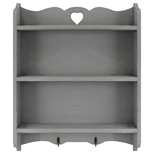 Wandregal 38x9x48cm mit 3 Ebenen und 2 Haken Wandboard Hängeregal Holzregal – Grau - 3